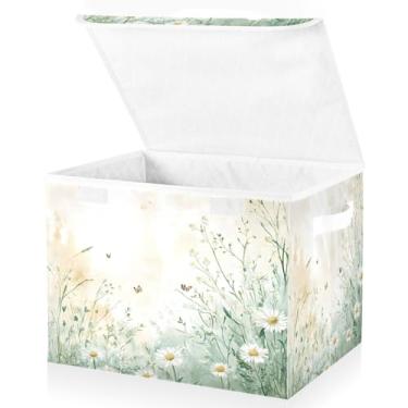 Imagem de Blueangle Caixas de armazenamento dobráveis 1 pacote, cestas de armazenamento de flores silvestres com tampas e alça para casa quarto armário escritório (146)