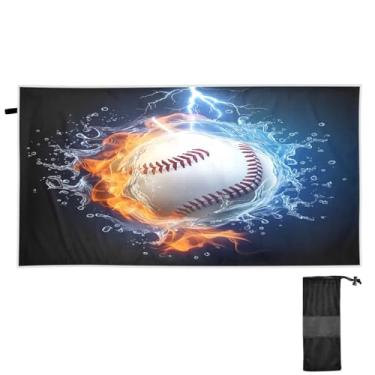 Imagem de ATTX Toalha de praia de fogo de água de beisebol 79 x 188 cm - Cobertor de microfibra leve de secagem rápida e resistente à areia para piscina, ioga, academia e viagens | Esportes de banho de natação