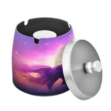 Imagem de Blueangle Lindo cinzeiro de cavalo com tampa para cigarros, à prova de vento/chuva, aço inoxidável, sem fumaça, inodoro, cinzeiro para uso interno ou externo (269)