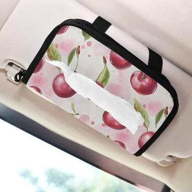 Imagem de SEHANY Porta-lenços de papel de carro cereja rosa, caixa de lenços para carro, viseira solar, porta-guardanapos retangular, dispensador de máscara de carro, caixa de lenços de papel para automóvel
