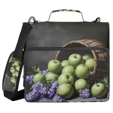 Imagem de SEHANY Pasta com zíper vintage maçãs 3 anéis com alça de ombro, vários bolsos expansíveis pasta pasta pasta organizador