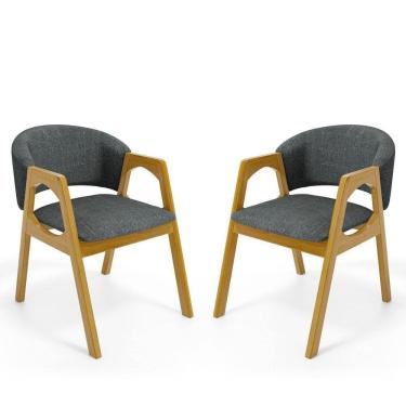 Imagem de Kit Com 2 Cadeiras Agatha Madeira Maciça Estofada Para Mesa De Jantar Linho Chumbo 406