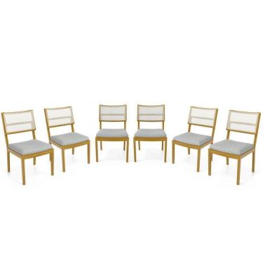 Imagem de Kit Com 6 Cadeiras Milena Madeira Maciça Assentos Estofados Encostos De Tela Sintética Linho Cinza 407