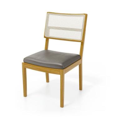 Imagem de Cadeira Milena Madeira Maciça Assento Estofado Encosto De Tela Sintética Veludo Chumbo 109