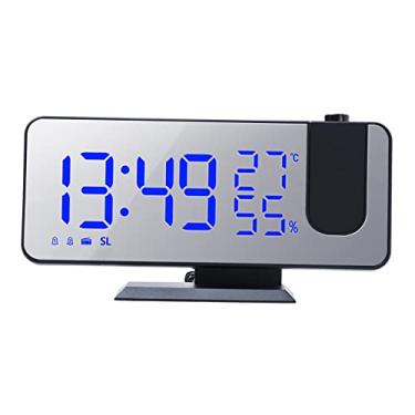 Imagem de Relógio de Alarme com Projeção Digital Surface 4-em-1 Projetor 180 Graus Temperatura e Umidade Interna Rádio FM Telefone Display LED para Quarto Sala Estar Escritório