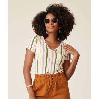 Imagem de Blusa Feminina Listrada Manga Curta Marisa-17002, Off white, M