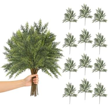 Imagem de GOBWCOT 12 ramos de cedro de Natal de toque real de 45,7 cm, hastes artificiais de pinheiro, ramos de plantas perenes artificiais para vasos, guirlanda de Natal, faça você mesmo, decoração interna e