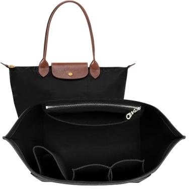Imagem de Doxo Organizador de bolsa para bolsa Longchamp Le Pliage, organizador de bolsa grande com 8 compartimentos, suporte de bolso YKK com zíper, modelador de bolsa para mulheres, adequado para bolsa