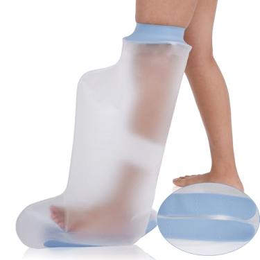 Imagem de CureSquad Capa à prova d'água para panturrilha adulta, manga protetora à prova d'água, tiras antiderrapantes com sulcos profundos duplos na sola, mantém curativos e gessos secos, adequado para