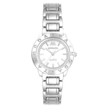 Imagem de OIDEA Relógios de ouro para mulheres: Relógio de pulso analógico de quartzo vintage com strass de diamante com pulseira de relógio feminino luminoso casual para negócios, Pulseira prateada - mostrador