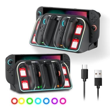 Imagem de RGB Wall Mount Charging Dock for Nintendo Switch 2 (2025), Hanging Hook Storage Holder Safety Wall Mount Kit for Switch 2, 4 Joycon Charger Dock Station, 4 RGB Light Mode, 4 Card Slots, Black