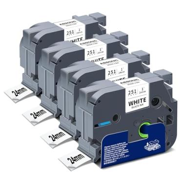 Imagem de Fita adesiva branca laminada 0,94 de 24 mm compatível com Brother TZe-251 P-Touch Label Tape TZe251 TZ-251 Preto sobre Branco 1 polegada TZe Tz Tape Work for Brother PT-D600 PT-D610BT PTP700 PTP710BT