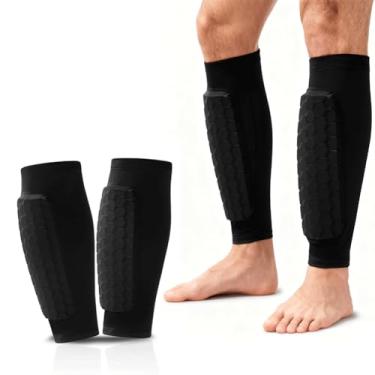 Imagem de Caneleiras de futebol para crianças, jovens e adultos, manga de compressão de panturrilha com almofadas de favo de mel, protetores de perna rotect, protetores leves para futebol americano, beisebol