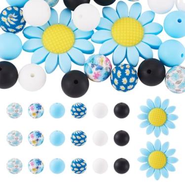 Imagem de Cheriswelry Kit de 23 contas de silicone de verão para pulseira, contas focais de girassol, contas de silicone redondas de 15 mm, para caneta com contas, chaveiro, cordão, artesanato, bijuteria