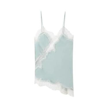 Imagem de Camisola Assimétrica Preta Com Alças Caídas E Renda, Sem Mangas E Cost