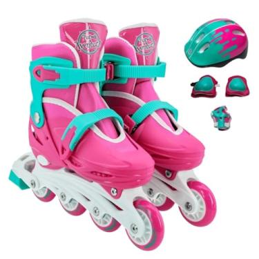 Imagem de Patins Infantil Rosa, 4 rodas com Kit de Proteção, Conjunto Completo para Crianças, Equipamento de Patinação