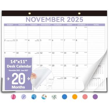 Imagem de Forvencer Calendário de mesa 2026, calendário de 20 meses, novembro de 2025 a junho de 2027, calendário de parede de 35,5 x 28 cm, agenda mensal 2026 com capa de plástico, adesivos e papel grosso para