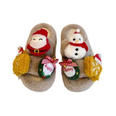 Imagem de Esquirla Pantufas felpudas de Natal para meninas, pantufas infantis com desenhos animados, Tamanho 26 27