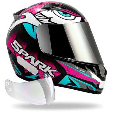 Imagem de Capacete Ebf New Spark Dragon Rosa C/Viseira Cromada Extra (56)