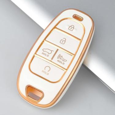 Imagem de Capa para chave de carro de TPU de 5/7 botões, compatível com Hyundai, compatível com capa para chave Santa Fe Tucson 2022 Nexo NX4 Atos Solaris Prime (acessório de reposição, não OEM)