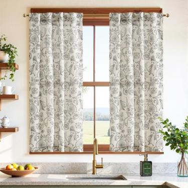 Imagem de Cortinas de janela jinchan Floral 45x115cm Linho 2 painéis cinza