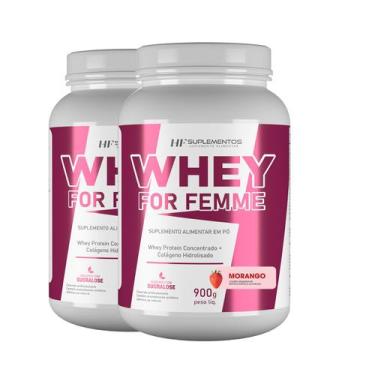 Imagem de 2x whey for femme + colageno hidrolisado 900g morango hf suplementos