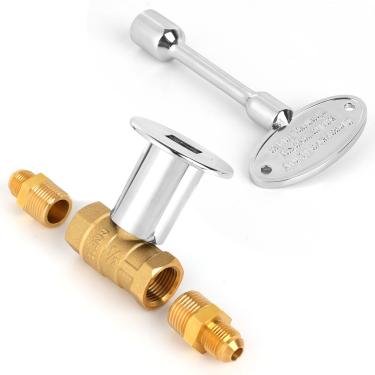 Imagem de Válvula Gás Reta 1/2 Polegada, Válvula Controle Quarto Volta com Flange Cromo Chave Lareira 3 Polegadas e Acessórios para Fogueira Lareira Mesa de Fogo