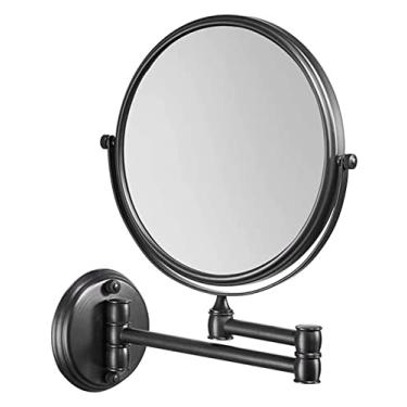 Imagem de YYBOES Espelho de maquiagem cosmético dupla face ampliação 3 vezes espelho de beleza montado na parede telescópico dobrável preto 20 cm espelho de maquiagem