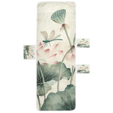 Imagem de STAYTOP Capa de toalha de espreguiçadeira elegante com pintura retrô de lótus, capa macia para espreguiçadeira, capas de cadeira de praia com bolsos para jardim, pátio, pátio, banhos de sol, gramado
