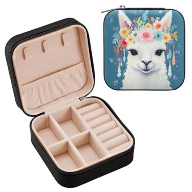 Imagem de YETTASBIN Caixa de joias de lhama para adolescentes, meninas, mulheres, presente de aniversário, Natal, caixa de armazenamento portátil de couro PU, mini estojo de joias de viagem para colar, brincos