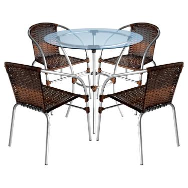 Imagem de Conjunto Pool Mesa E 4 Cadeiras Alumínio Fibra Acesse Móveis Pedra Ferro