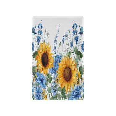Imagem de Wassud Placa decorativa de parede com tampa de interruptor de luz para tomadas elétricas, girassóis e bluebells (3) em branco 11 x 6 cm