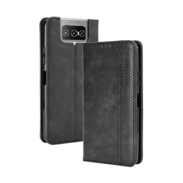 Imagem de Capa flip de couro para Asus Zenfone 7 Pro ZS671KS,Flip magnético retro,Caso de telefone de couro PU,Design de carteira com 3 slots de cartão e 1 clipe de dinheiro -Black