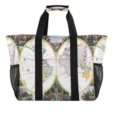 Imagem de Kigai Sacolas de compras reutilizáveis, mapa do mundo colorido, grande, sacola de compras resistente à água, bolsa de piscina dobrável para roupas, sapatos e piqueniques