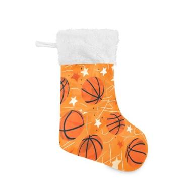 Imagem de Wassud Meia de Natal fofa com bolas de basquete e estrelas de 45,7 cm grande para decoração de lareira e cornija de lareira 1 pacote