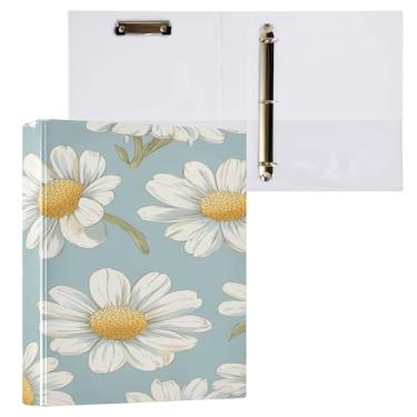 Imagem de CEBUGI Daisies fichário redondo com 3 anéis de 3 cm comporta 200 folhas, pastas com 3 bolsos transparentes de PVC para escritório, 31,5 x 27 x 6 cm, 1 pacote