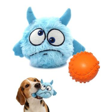 Imagem de LESYPET Brinquedo interativo para cães e gatos – bola de brinquedo de pelúcia para cães pequenos, médios e grandes, brinquedos mastigáveis de pelúcia para brincar, azul