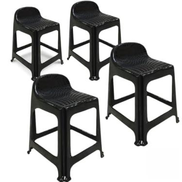 Imagem de Banquetas Banquinho Plástico Com Encosto 59x44x40CM - Plástico Resistente para Espaços Compactos (Varanda, Cozinha, Área de Serviço)(4 Unidades)