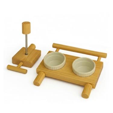 Imagem de Comedouro em cerâmica estilo gaiola para papagaios, periquitos e agapornis, garantindo segurança e higiene. (Comedouro + Suporte Frutas P,Plástico Reforçado)