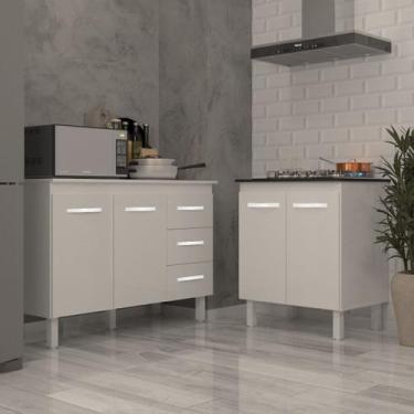 Imagem de Balcão Para Cooktop 5 Bocas Fran Branco e Armário Bruna 118 cm Cozinha