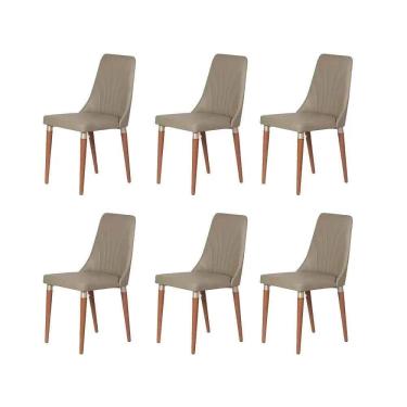 Imagem de Kit de 6 Cadeiras de Madeira Maciça Estofada Lara