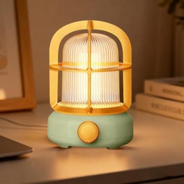 Imagem de HPYDIY Luz noturna de anteparo vintage, lanterna de acampamento portátil com regulação ajustável, decoração de mesa para quarto, presente de aniversário, lâmpada de atmosfera retrô para bar (verde)