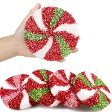 Imagem de Kepfire 4 peças de enfeites de doces de Natal de 5,7 polegadas para pendurar em bengala doce, decorações de Natal para árvore de Natal, decoração de pirulito de hortelã-pimenta para decoração de Natal