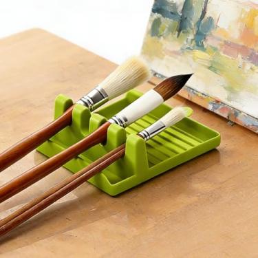Imagem de Suporte de pincel de armazenamento com bandeja coletora, organizador de vários compartimentos para artistas, estudantes, pintura de estúdio, uso 1 peça (verde)