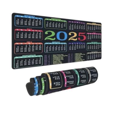 Imagem de Lalamelody Calendário preto 2025, mouse pad para jogos, base de borracha antiderrapante, bordas costuradas, tapete de mouse de computador de 59,9 x 30 cm, teclado para escritório em casa