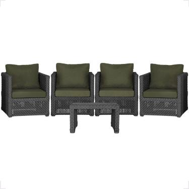 Imagem de Mesa E 4 Poltronas Madri Corda Náutica Estofado 13 Trama Preto