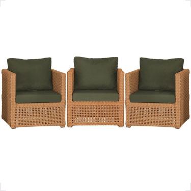 Imagem de 3 Poltronas Madri Alumínio Corda Náutica Estofado 13 Trama Terra Cota