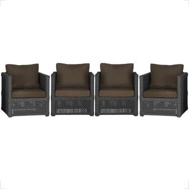 Imagem de 4 Poltronas Madri Alumínio Corda Náutica Estofado 9 Trama Preto