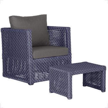 Imagem de Mesa E 1 Poltrona Madri Corda Náutica Estofado 11 Trama Azul