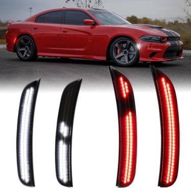 Imagem de CYBORICH Luzes de LED dinâmicas laterais para Dodge Charger 2015-2025 sequencial dianteiro branco e traseiro vermelho para-choque para-choque lateral lâmpada fumê lente fumê 4 peças